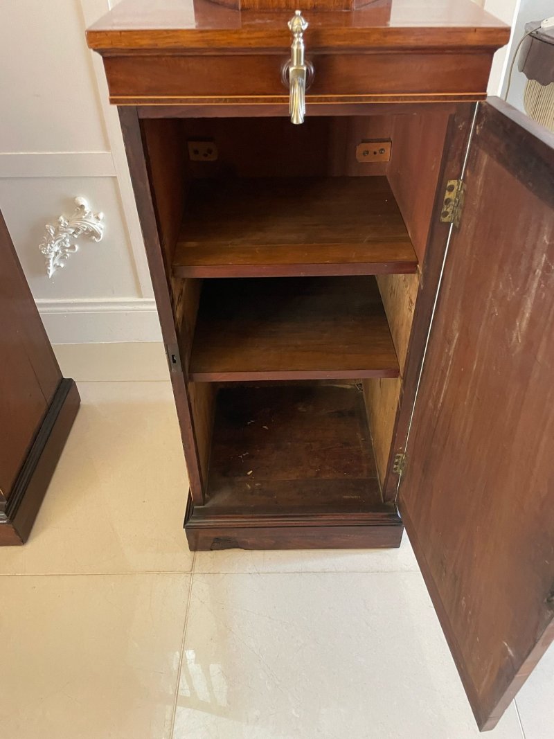 Rare Pair of Antique George III Outstanding Quality Mahogany Inlaid Wine Urns on Original Pedestal Cupboards - Image 4
